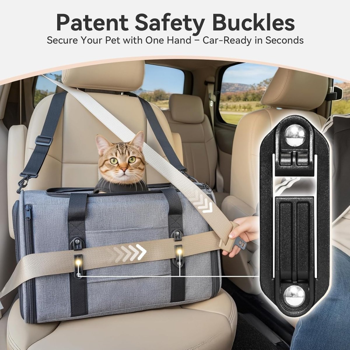 Escape Proof Cat Car Carrier Travel Seat Soft Pet Carrier Grey - Kwikley