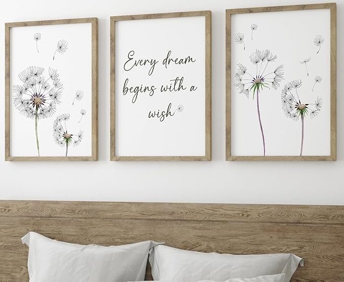 Eviepops Dandelion Quote Wall Art Set of 3 A4 Prints Home Decor - Kwikley