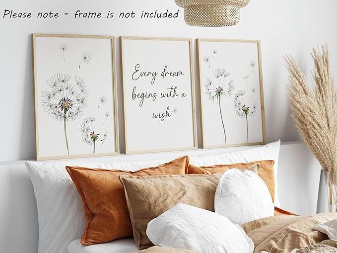 Eviepops Dandelion Quote Wall Art Set of 3 A4 Prints Home Decor - Kwikley