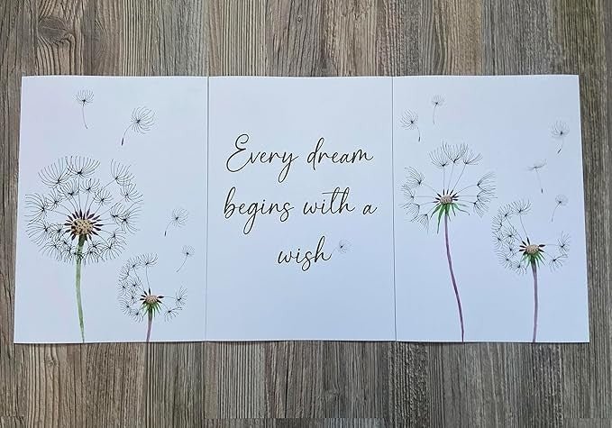 Eviepops Dandelion Quote Wall Art Set of 3 A4 Prints Home Decor - Kwikley