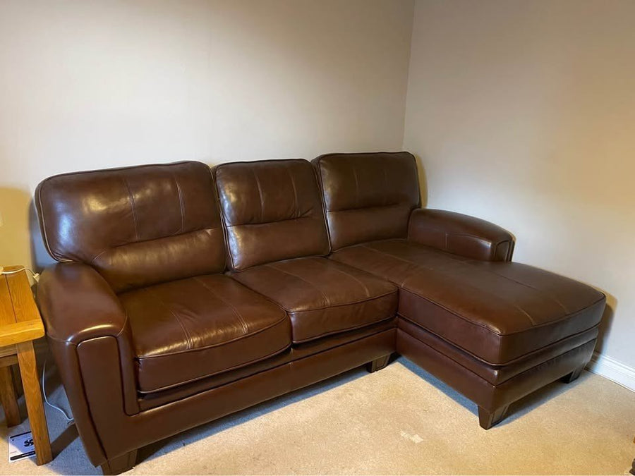 Excellent Brown Leather Corner Sofa L - Shape Sofa (PTP) - Kwikley