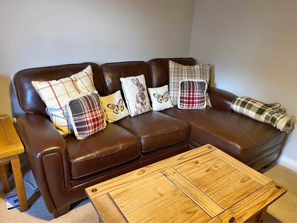Excellent Brown Leather Corner Sofa L - Shape Sofa (PTP) - Kwikley
