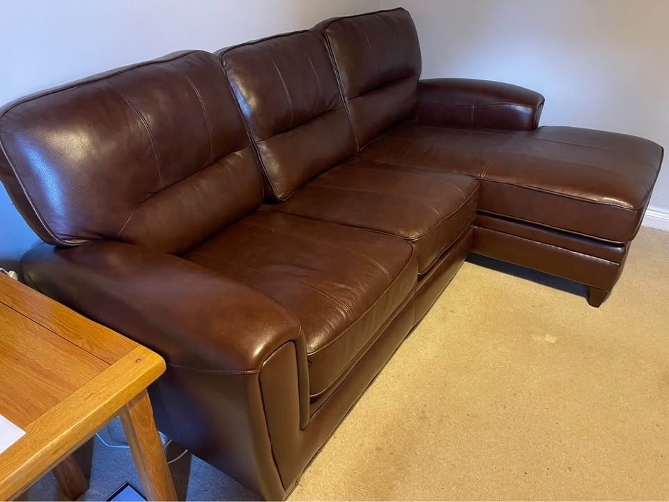 Excellent Brown Leather Corner Sofa L - Shape Sofa (PTP) - Kwikley