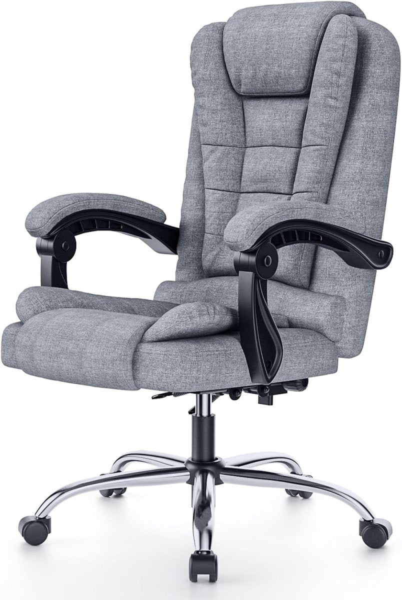 Executive Office Chair High Back Fabric Recliner Grey - Kwikley