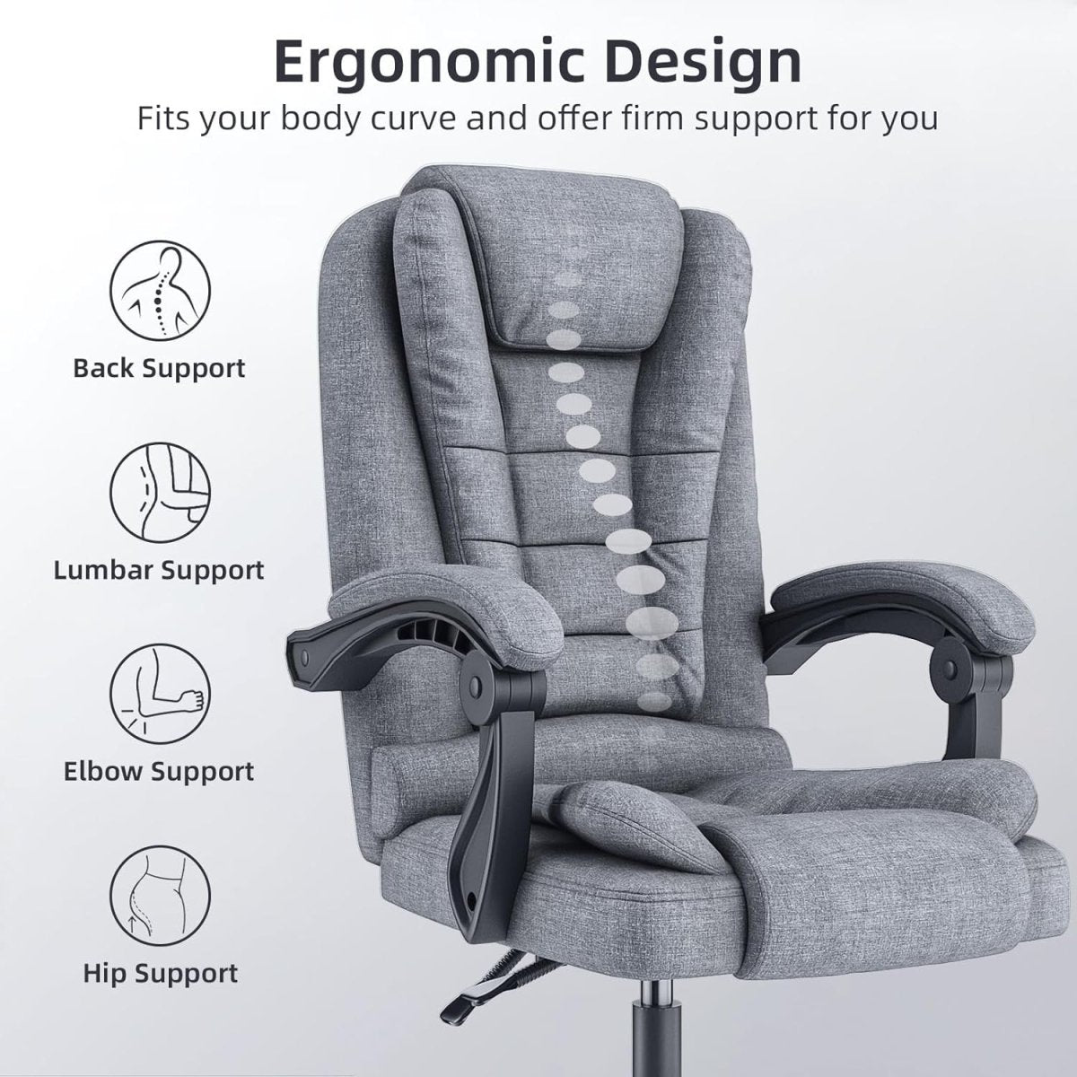 Executive Office Chair High Back Fabric Recliner Grey - Kwikley