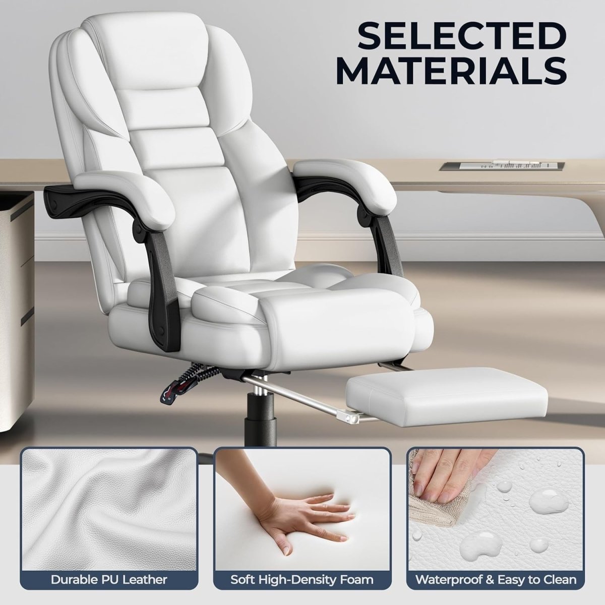 Executive Office Chair High Back w/ Footrest Lumbar Support - Kwikley