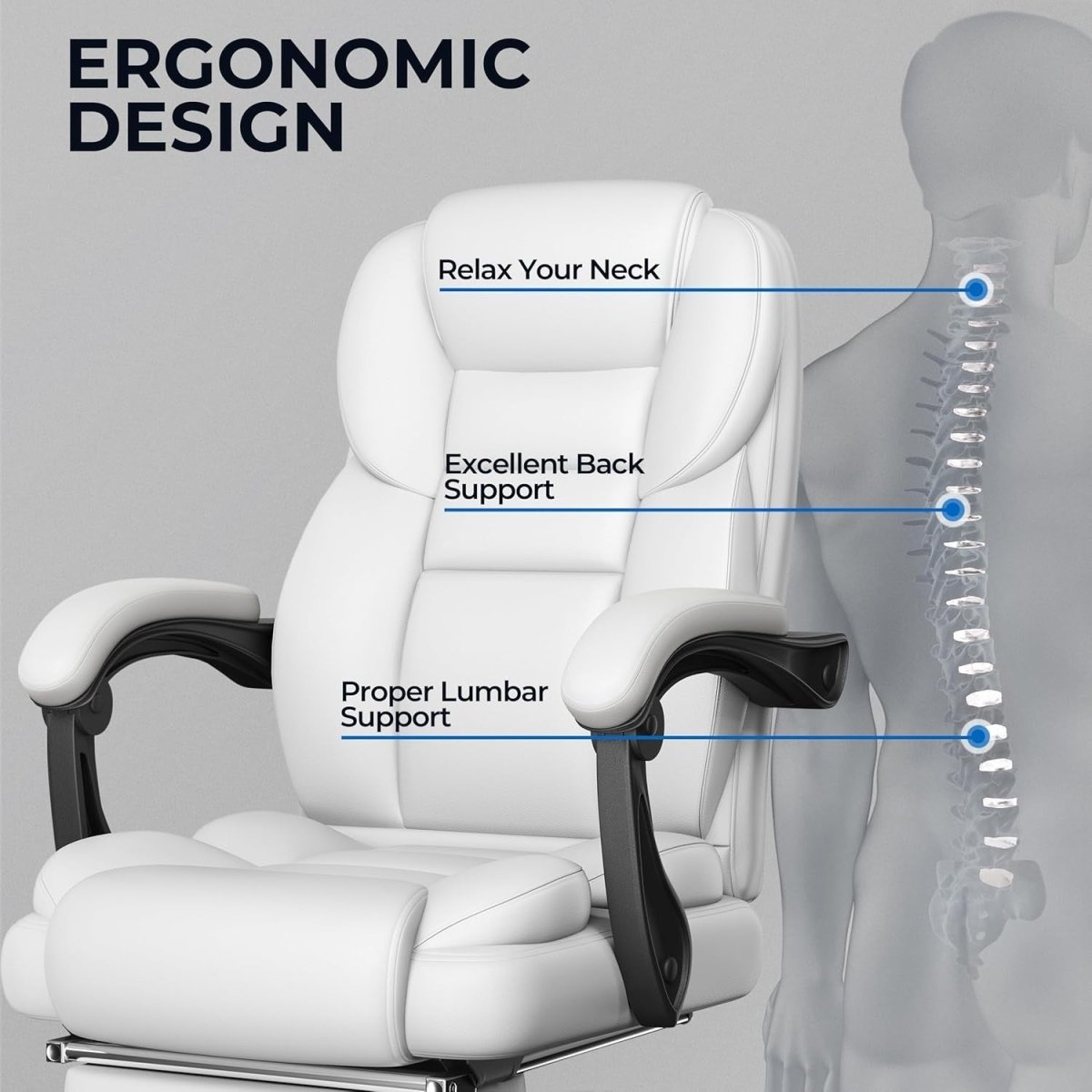 Executive Office Chair High Back w/ Footrest Lumbar Support - Kwikley