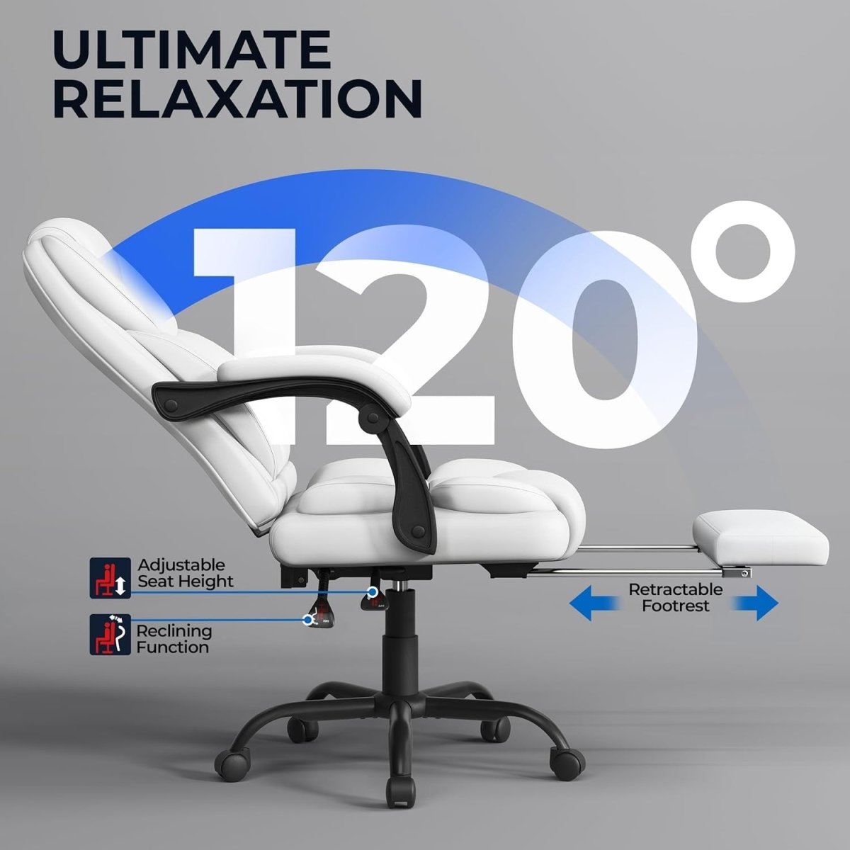 Executive Office Chair High Back w/ Footrest Lumbar Support - Kwikley