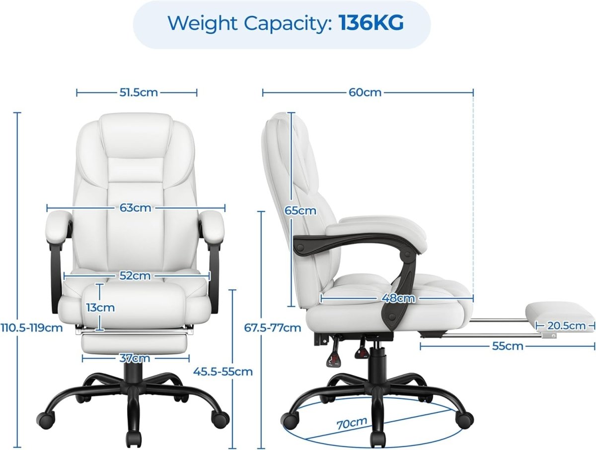Executive Office Chair High Back w/ Footrest Lumbar Support - Kwikley
