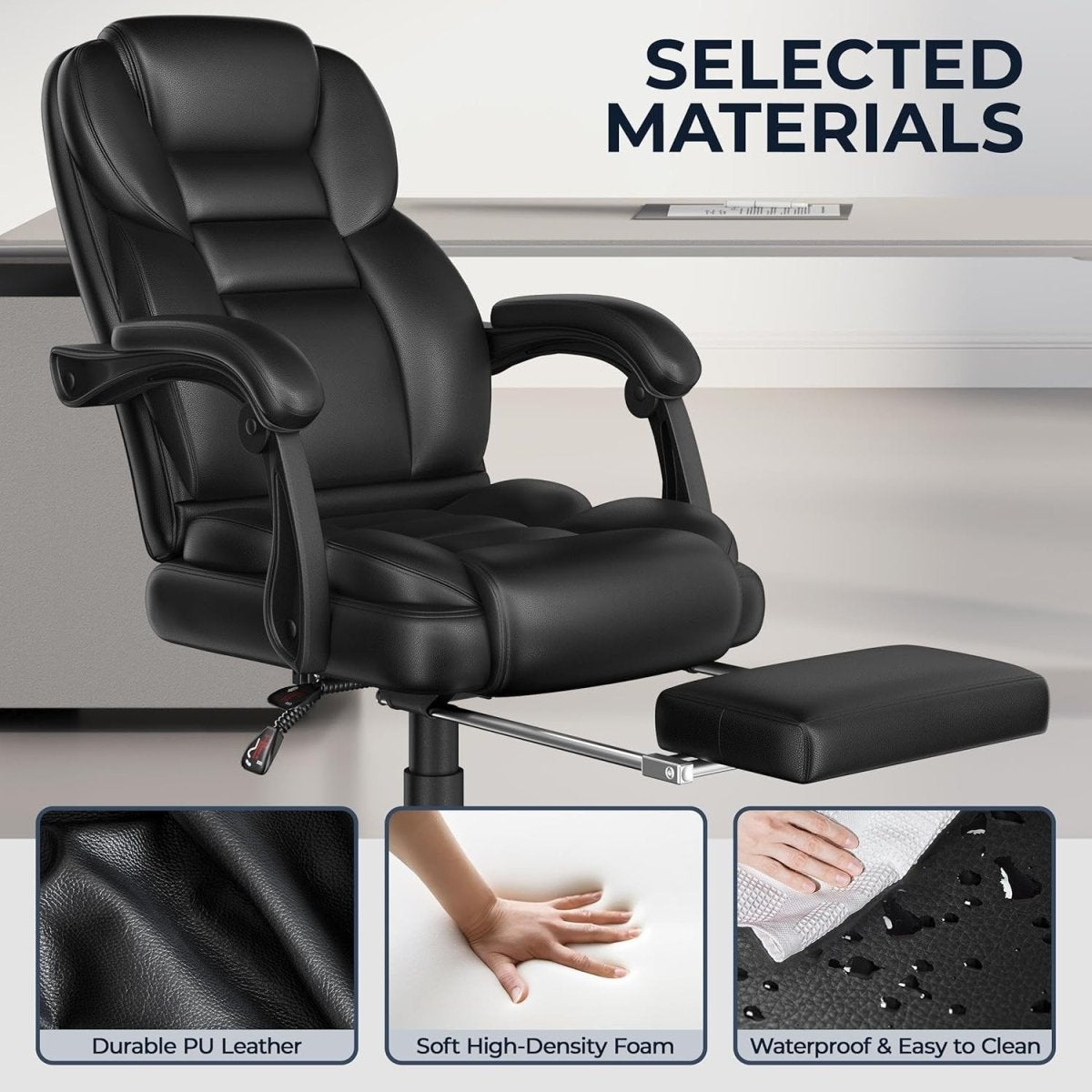Executive Office Chair Recliner w/ Footrest Lumbar Support - Kwikley