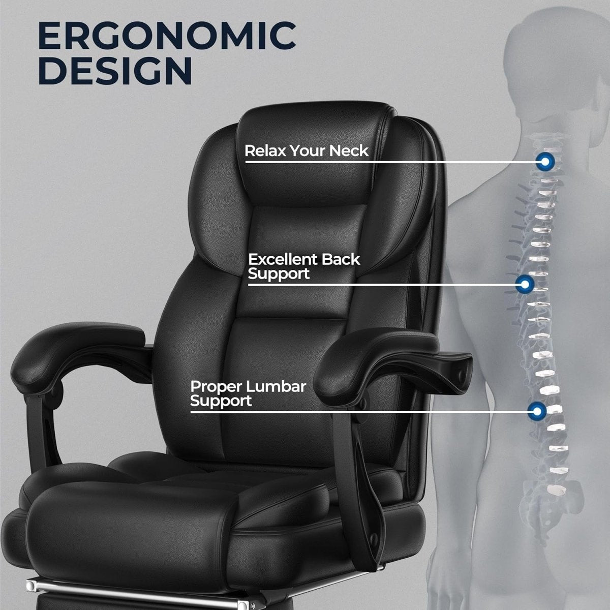 Executive Office Chair Recliner w/ Footrest Lumbar Support - Kwikley