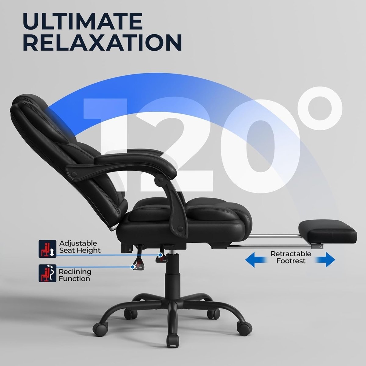 Executive Office Chair Recliner w/ Footrest Lumbar Support - Kwikley