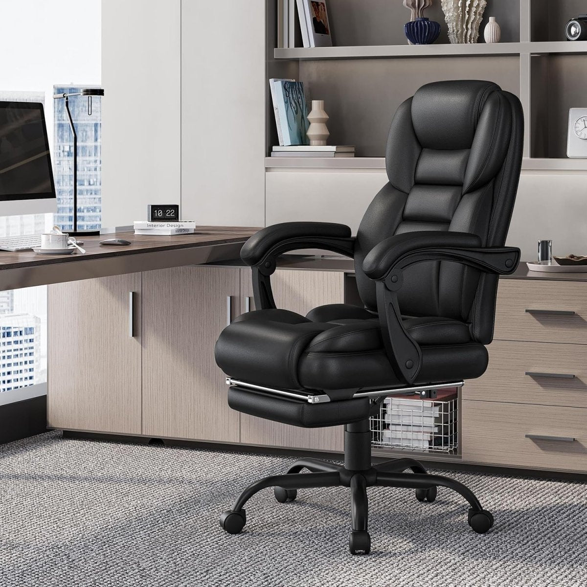 Executive Office Chair Recliner w/ Footrest Lumbar Support - Kwikley