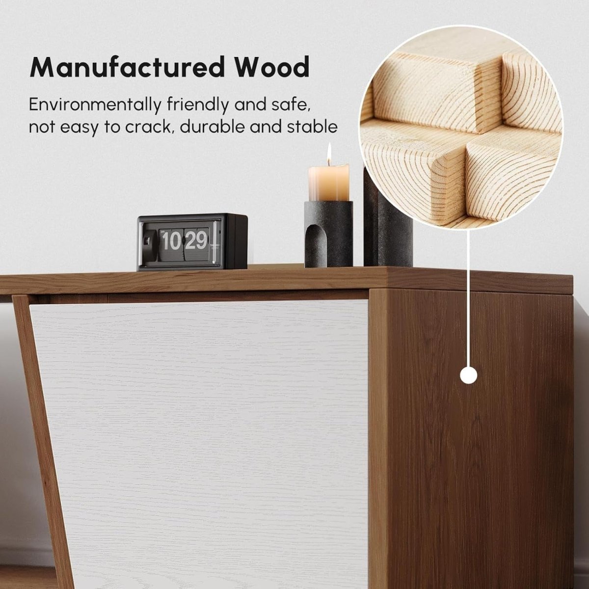 Extendable TV Stand White & Walnut Modern Entertainment Console up to 110" - Kwikley