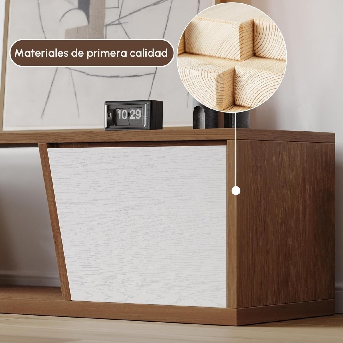 Extendable TV Stand White & Walnut Modern Entertainment Console up to 110" - Kwikley