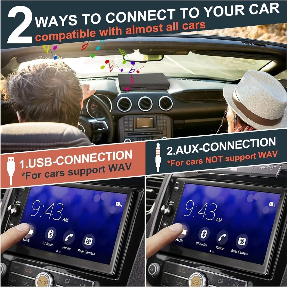 External Car CD Player USB AUX Plug & Play Anti - Shock Remote Control - Kwikley