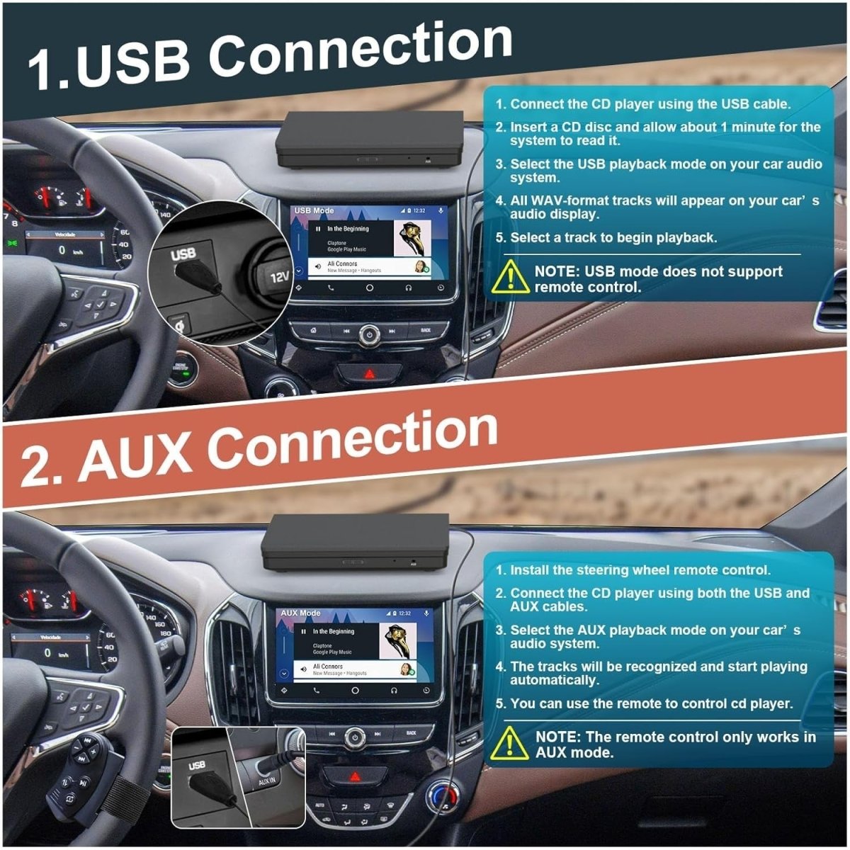 External Car CD Player USB AUX Plug & Play Anti - Shock Remote Control - Kwikley
