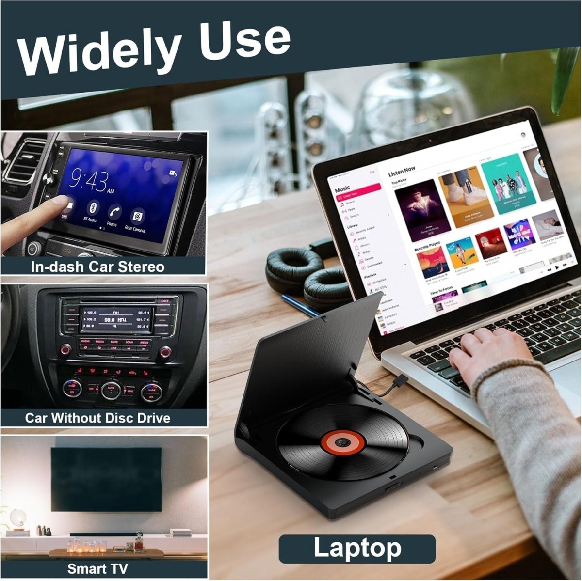 External Car CD Player USB AUX Plug & Play Anti - Shock Remote Control - Kwikley