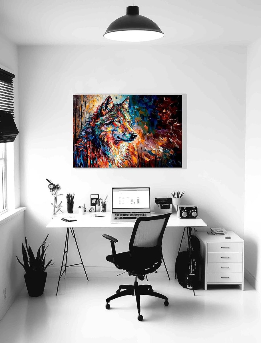 Extra Large Abstract Wolf Canvas Wall Art 101x76cm Framed - Kwikley