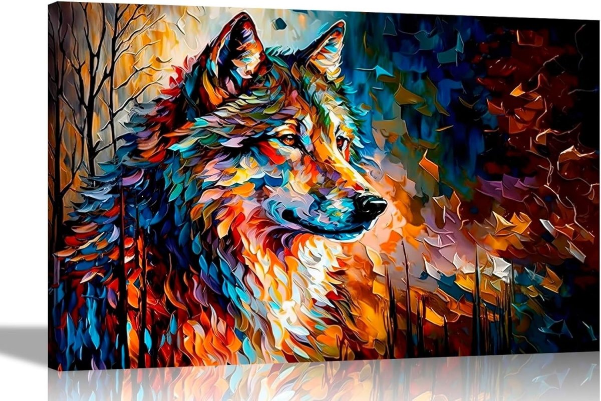 Extra Large Abstract Wolf Canvas Wall Art 101x76cm Framed - Kwikley