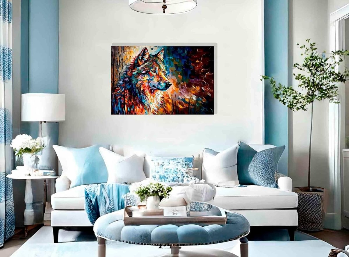 Extra Large Abstract Wolf Canvas Wall Art 101x76cm Framed - Kwikley