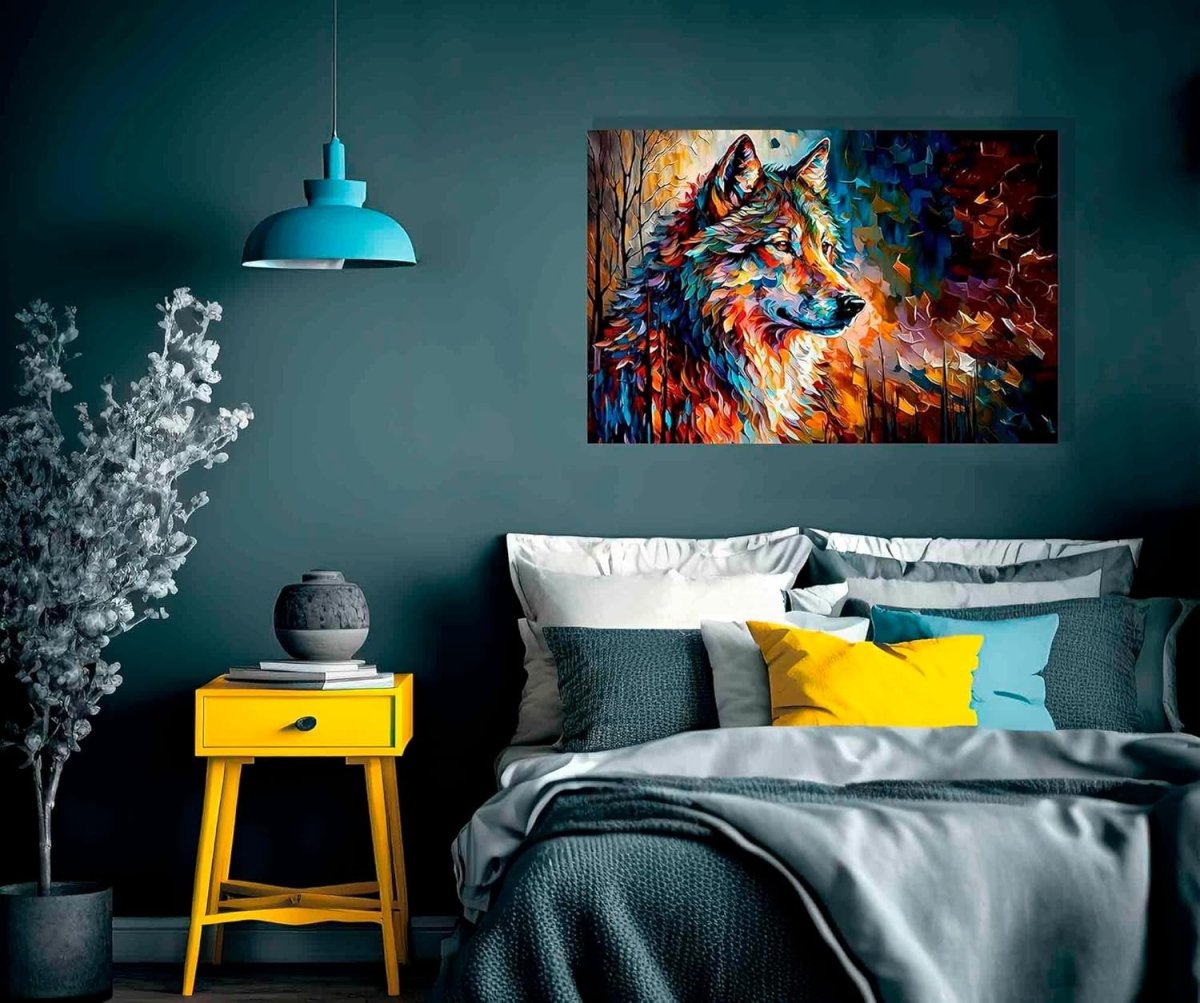 Extra Large Abstract Wolf Canvas Wall Art 101x76cm Framed - Kwikley