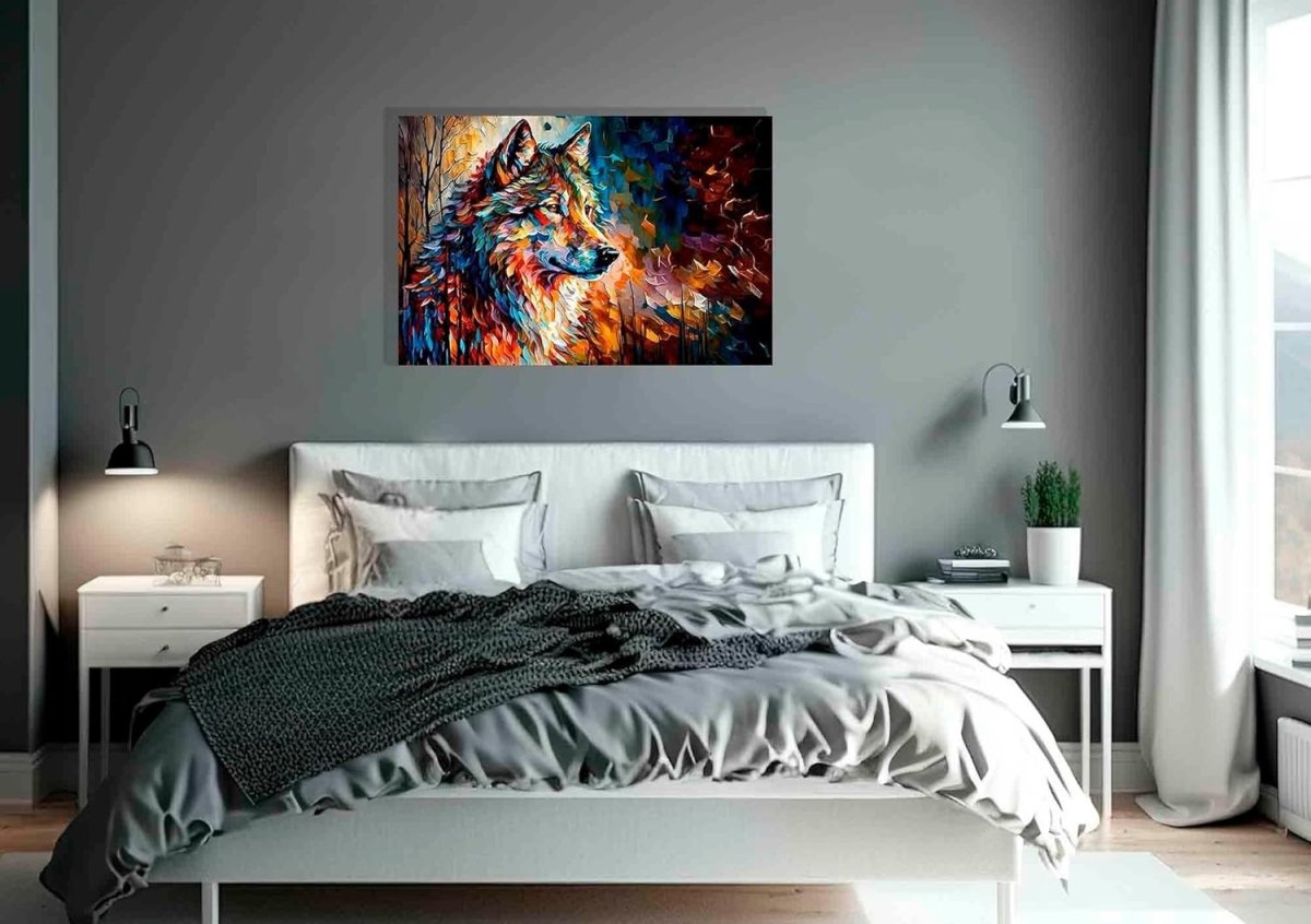 Extra Large Abstract Wolf Canvas Wall Art 101x76cm Framed - Kwikley