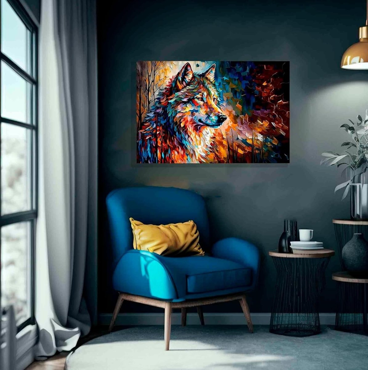 Extra Large Abstract Wolf Canvas Wall Art 101x76cm Framed - Kwikley