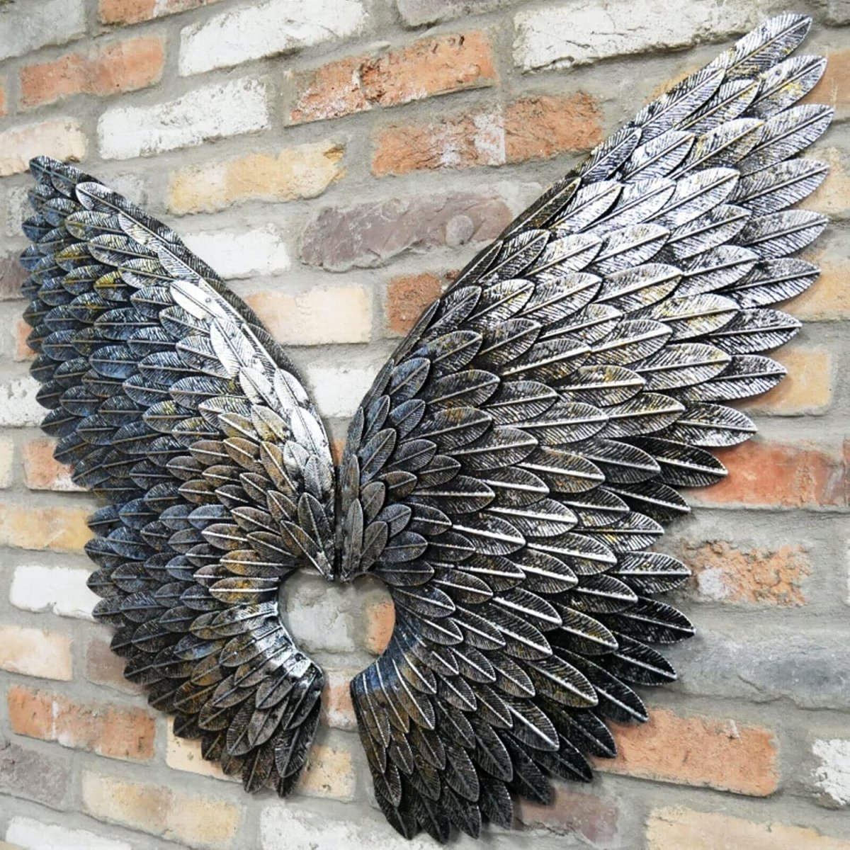 Extra Large Angel Wings Wall Art Silver Metal 90x75cm Decor - Kwikley