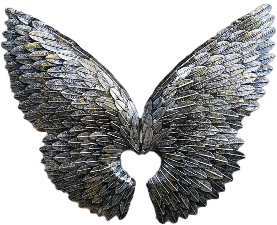 Extra Large Angel Wings Wall Art Silver Metal 90x75cm Decor - Kwikley