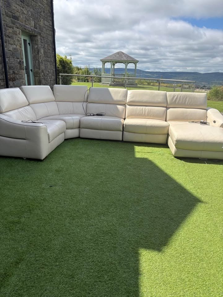 Extra Large Cream Leather Corner Sofa Luxe (PTP) - Kwikley