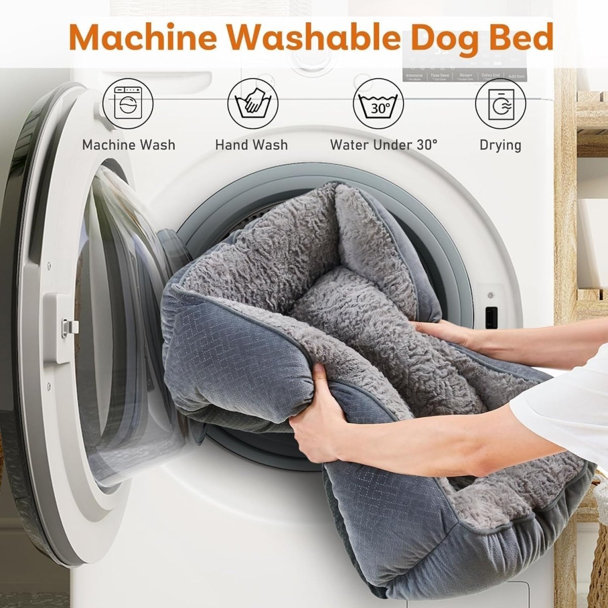 Extra Large Dog Bed 35x25in Washable Soft Anti Slip Grey - Kwikley