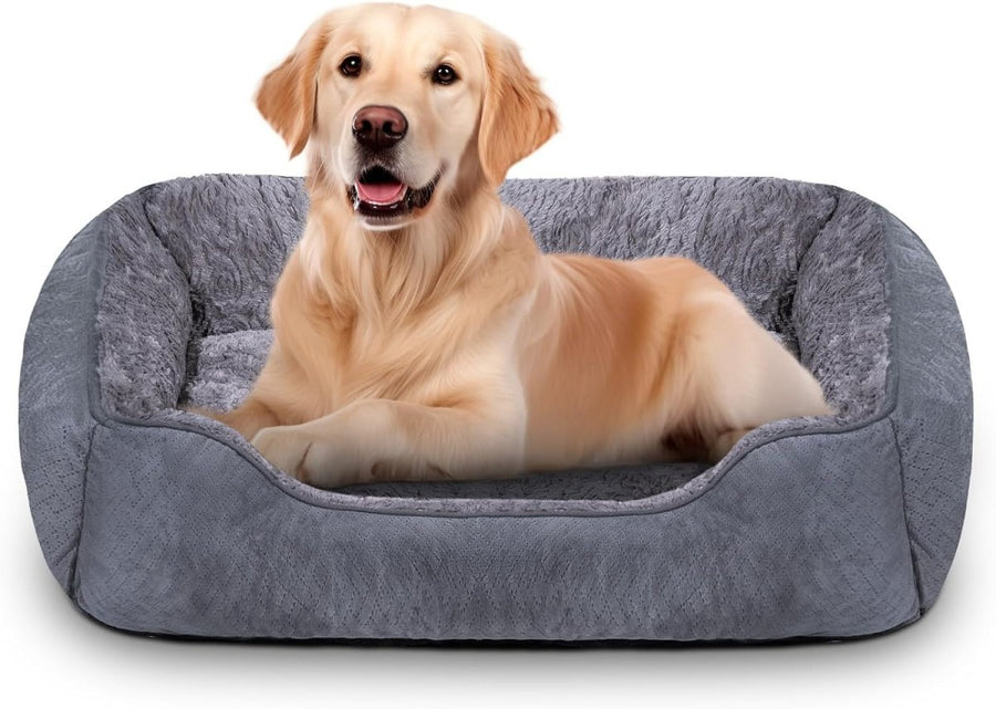 Extra Large Dog Bed 35x25in Washable Soft Anti Slip Grey - Kwikley