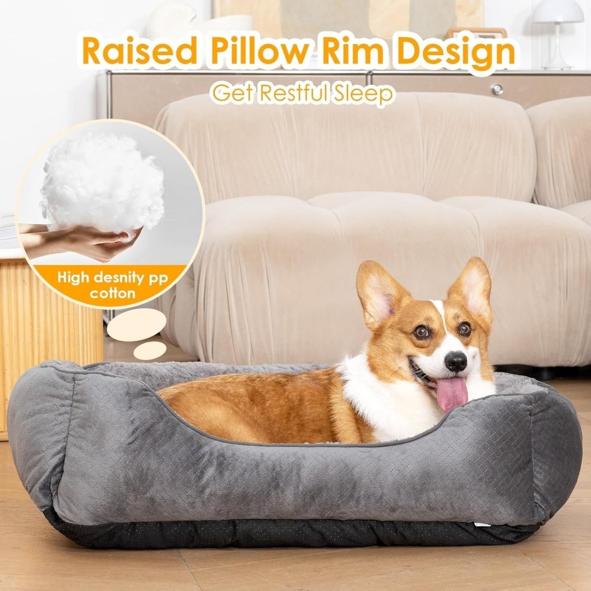 Extra Large Dog Bed 35x25in Washable Soft Anti Slip Grey - Kwikley