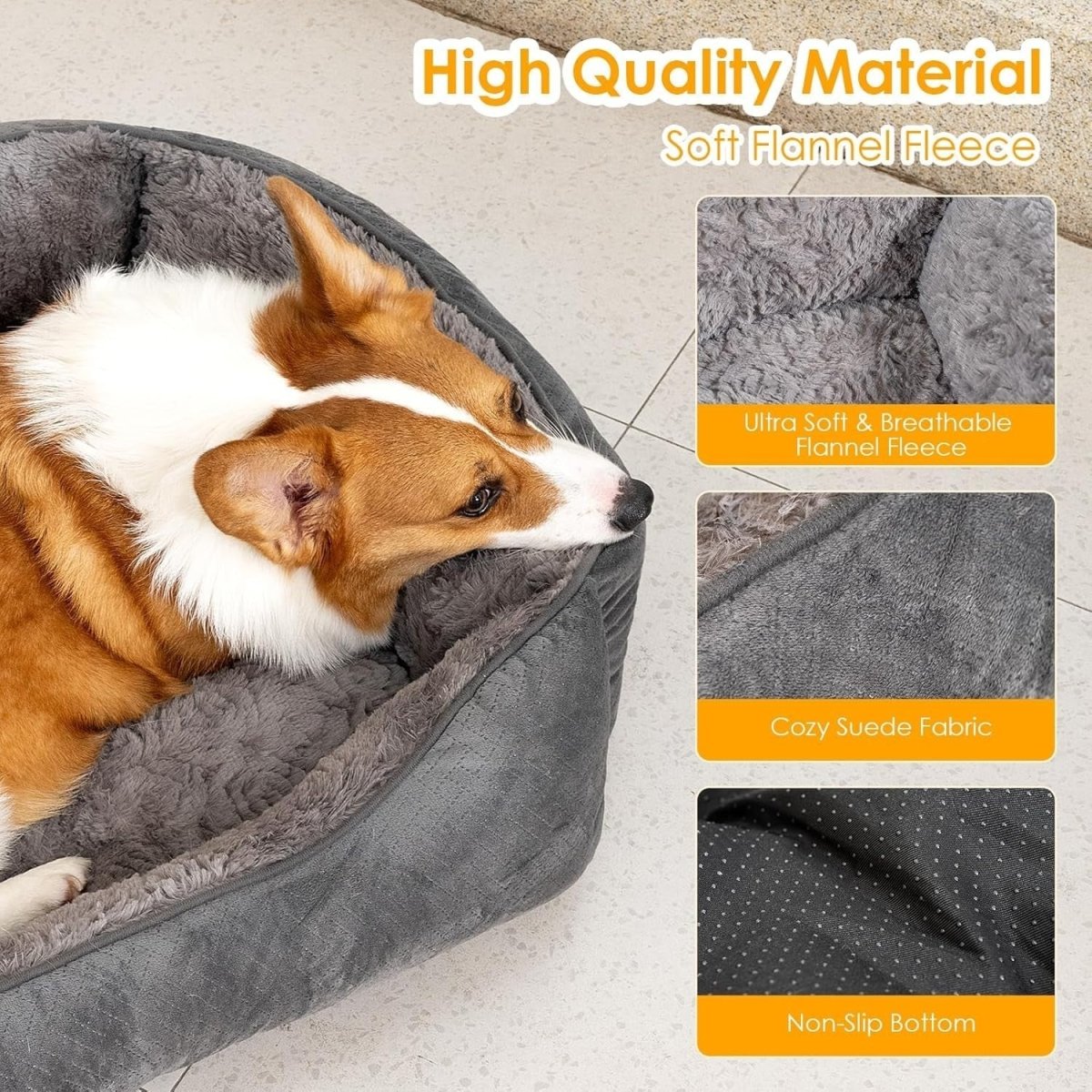 Extra Large Dog Bed 35x25in Washable Soft Anti Slip Grey - Kwikley