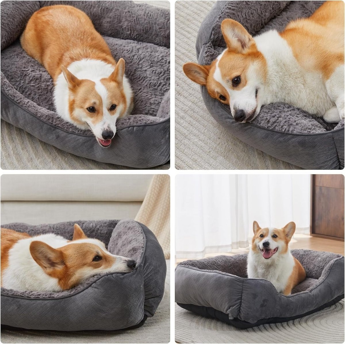 Extra Large Dog Bed 35x25in Washable Soft Anti Slip Grey - Kwikley