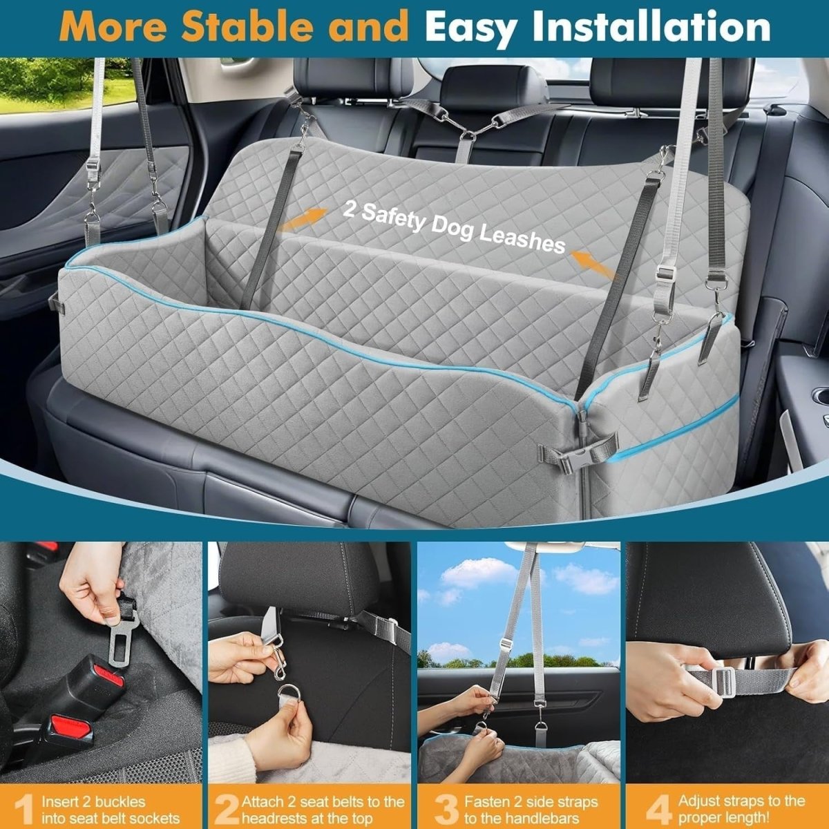 Extra Large Dog Car Bed 120lb Booster Seat Washable Travel Cushion - Kwikley