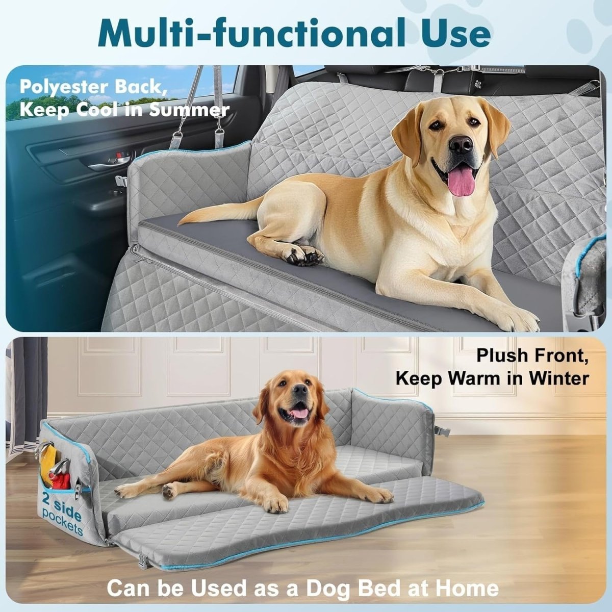 Extra Large Dog Car Bed 120lb Booster Seat Washable Travel Cushion - Kwikley