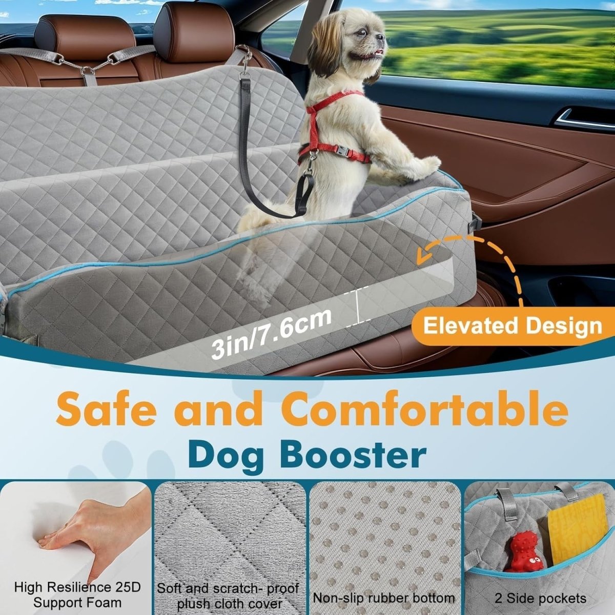 Extra Large Dog Car Bed 120lb Booster Seat Washable Travel Cushion - Kwikley