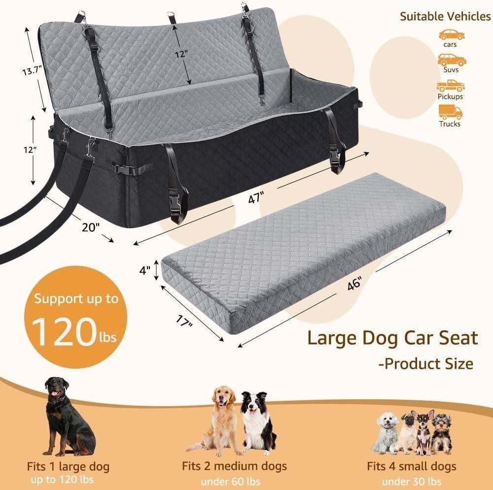 Extra Large Dog Car Seat Memory Foam Travel Bed 55kg Pet Booster Seat - Kwikley