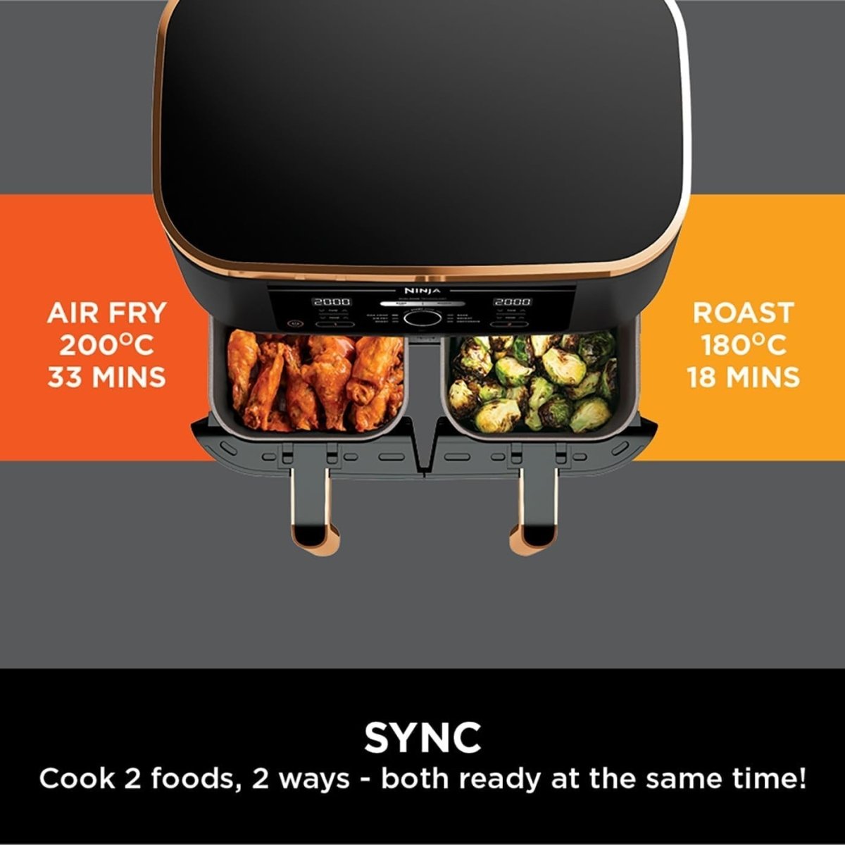 Extra Large Dual Zone Air Fryer 9.5L No Oil 6 - in - 1 Family Size - Kwikley