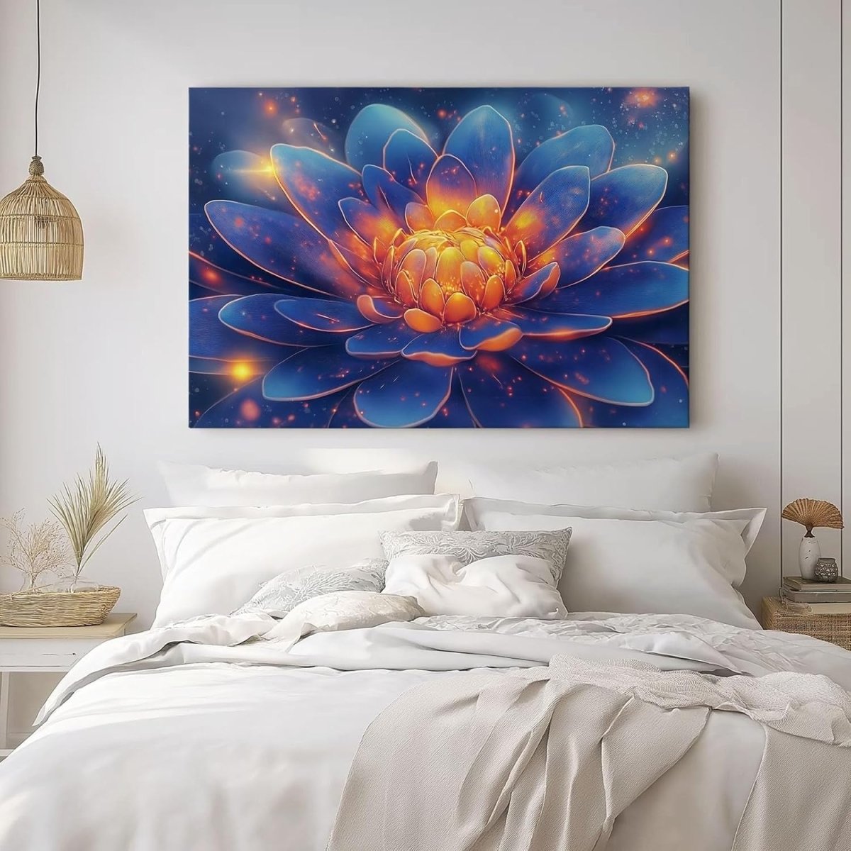 Extra Large Lotus Canvas Wall Art 120x50cm Blue Orange Modern - Kwikley