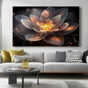 Extra Large Lotus Canvas Wall Art 120x50cm Orange Black Modern - Kwikley