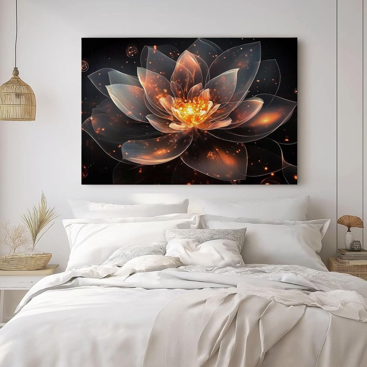 Extra Large Lotus Canvas Wall Art 120x50cm Orange Black Modern - Kwikley