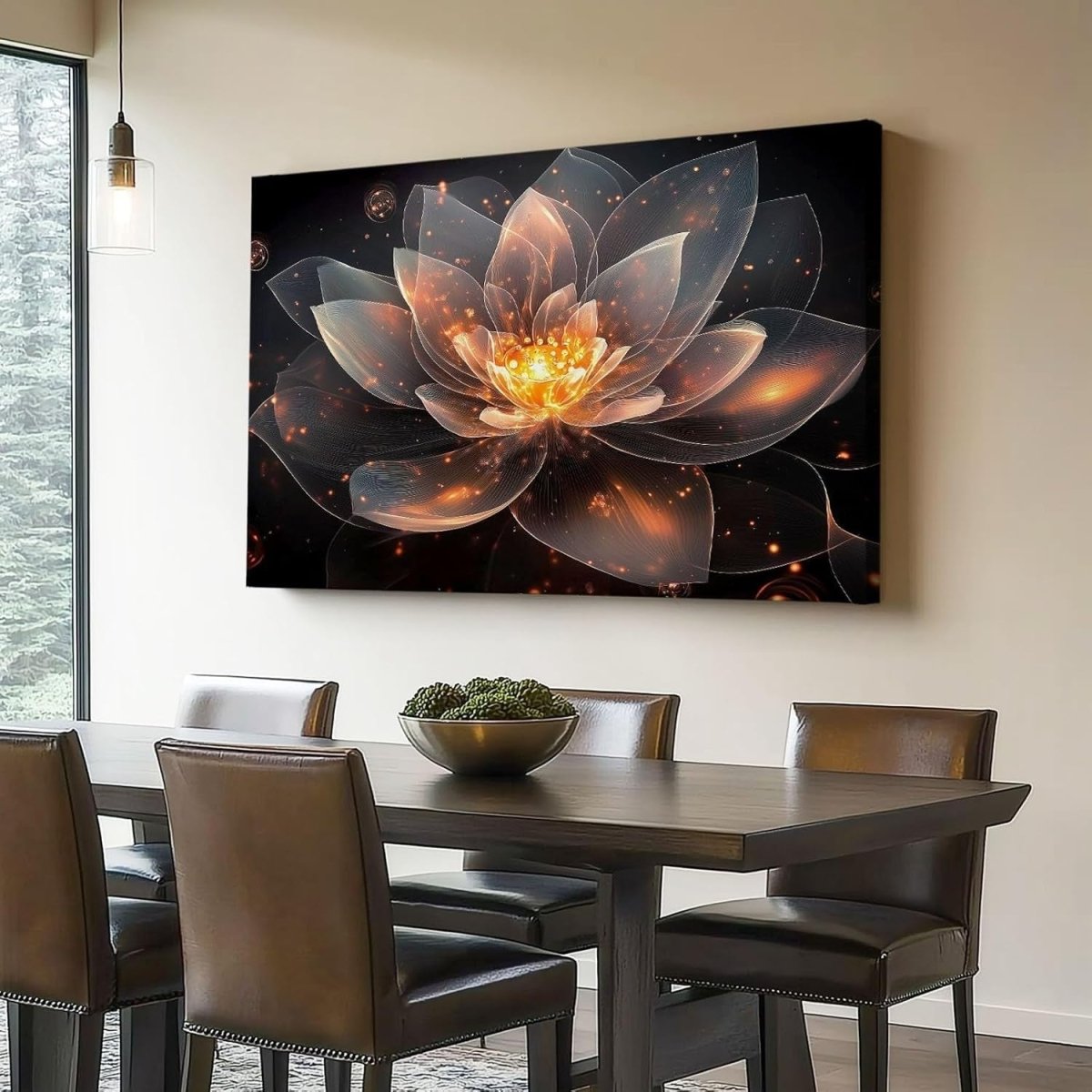 Extra Large Lotus Canvas Wall Art 120x50cm Orange Black Modern - Kwikley