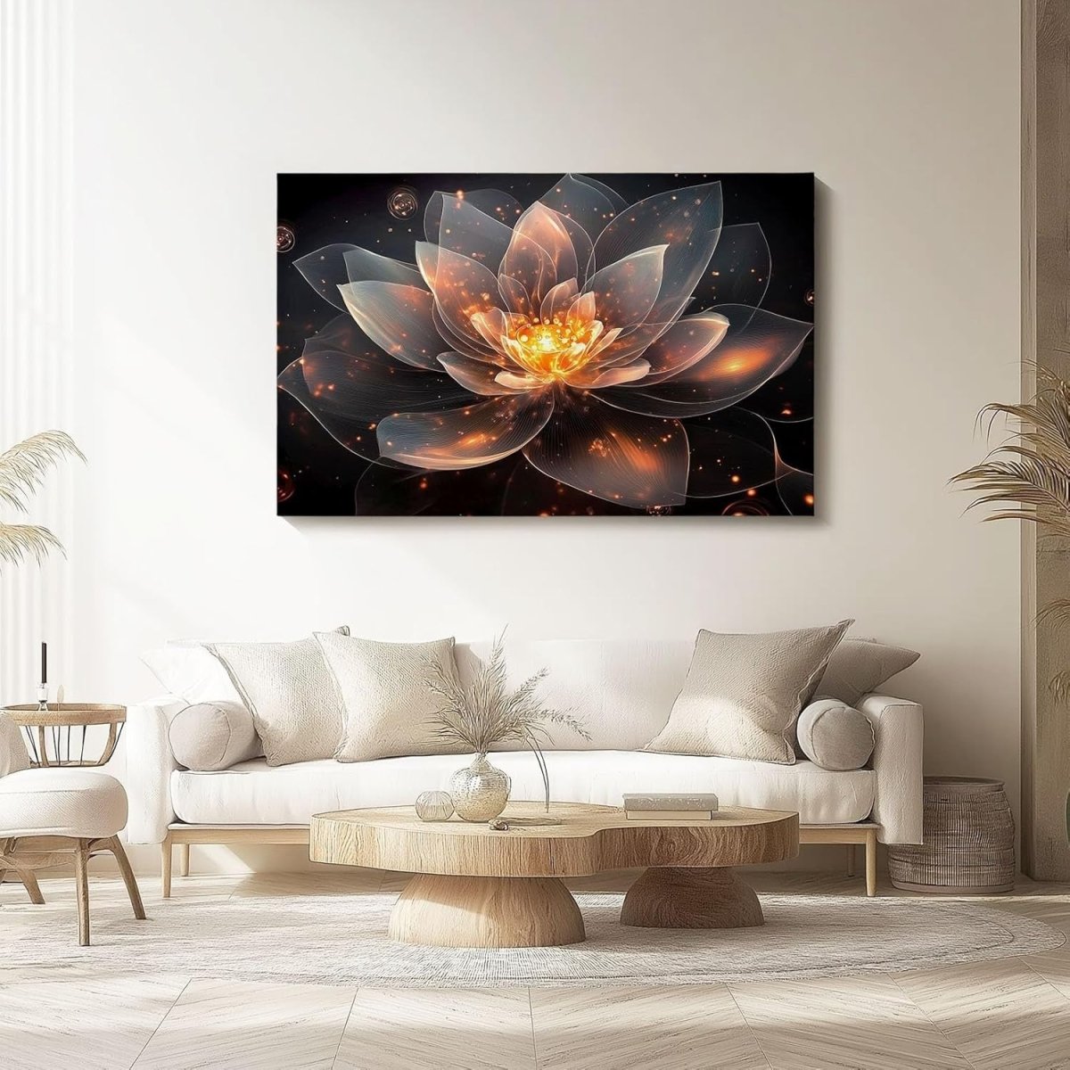 Extra Large Lotus Canvas Wall Art 120x50cm Orange Black Modern - Kwikley