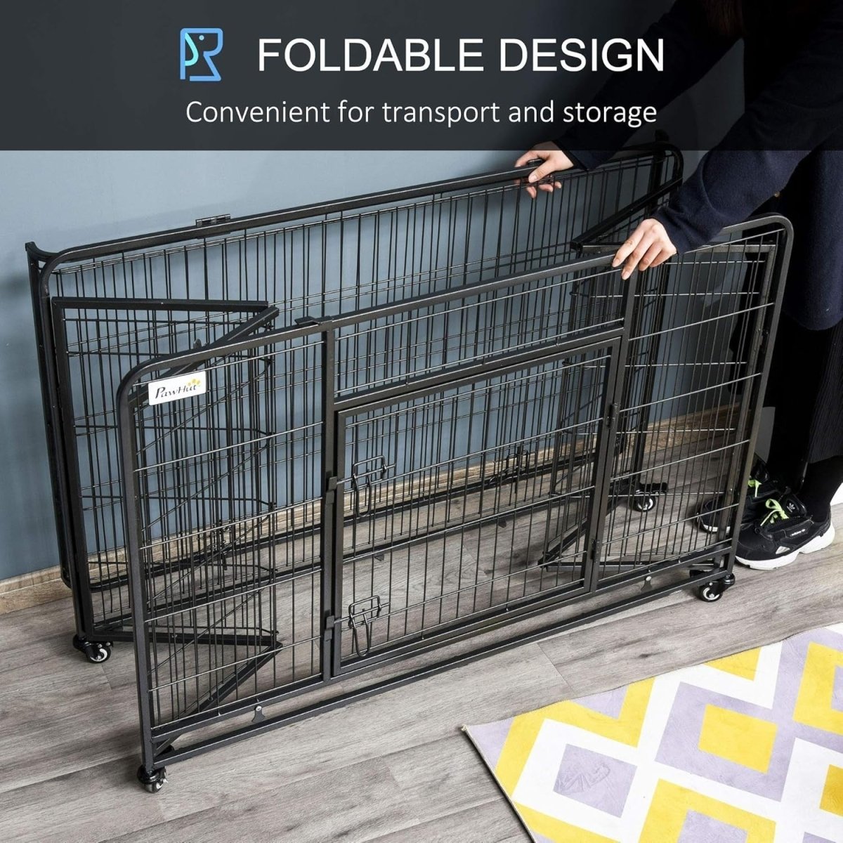 Extra Large Metal Dog Crate with Locking Door, Wheels & Removable Tray 125x76x81 - Kwikley