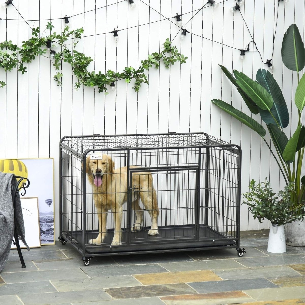 Extra Large Metal Dog Crate with Locking Door, Wheels & Removable Tray 125x76x81 - Kwikley