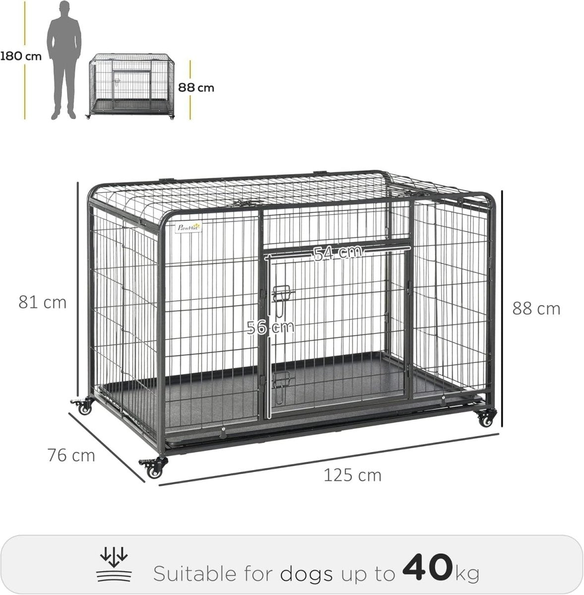 Extra Large Metal Dog Crate with Locking Door, Wheels & Removable Tray 125x76x81 - Kwikley