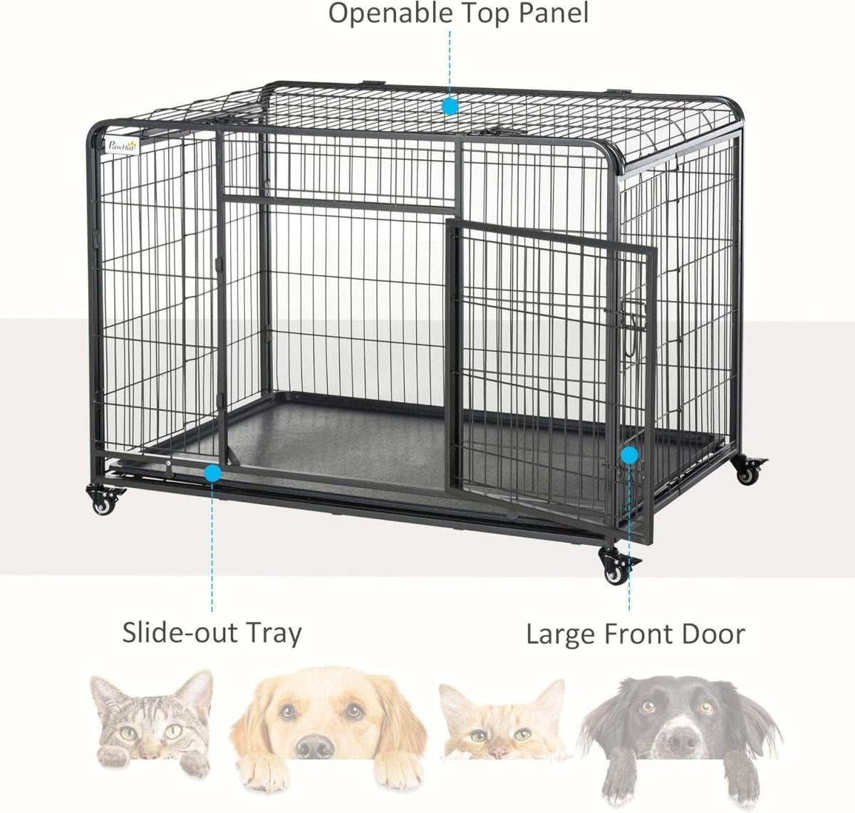 Extra Large Metal Dog Crate with Locking Door, Wheels & Removable Tray 125x76x81 - Kwikley